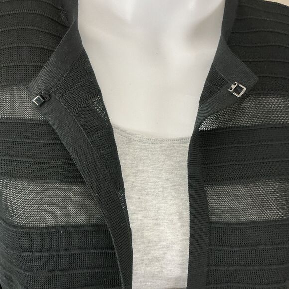 Ming Wang Cardigan Size M Black Sheer Stripe Quiet Luxury Whimsigoth Witchy Goth - Picture 7 of 12